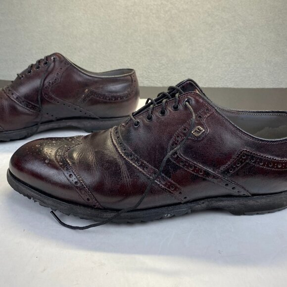 VTG FootJoy Classics Mens Spikeless Golf Shoes Wingtip Oxblood Red Size10D 55814 - Picture 12 of 16